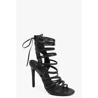 plaited strappy lace up sandal black