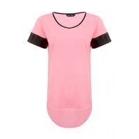 PLAIN DROP HEM PU SLEEVE TEE