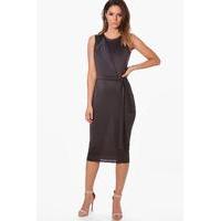 pleat detail belted dress charcoal