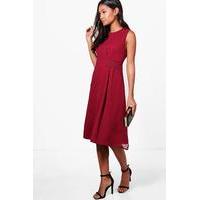 Pleat and Gather Midi Skater Dress - berry
