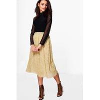 Pleated Midi Skirt - gold