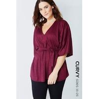 plum kimono sleeve top with tie