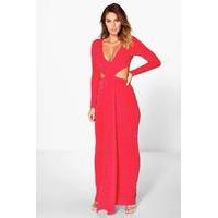 plunge with cut outs maxi dress red