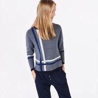 placed check crewneck jumper evening blue