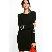 Placement Star Print Bodycon Dress - black