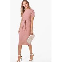 Pleat Front Belted Tailored Midi Dress - rose