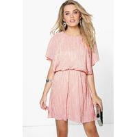 Pleated Kimono Sleeve Skater Dress - blush