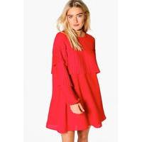 Pleated Frill Detail Shift Dress - red