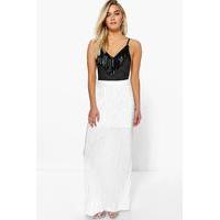 Pleated Slinky Maxi Skirt - white