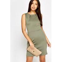 Pleated Olive Skater Dress