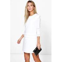 Pleat Detail 3/4 Sleeve Shift Dress - cream