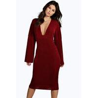 plunge neck kimono sleeve midi dress berry