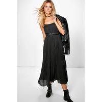 pleated midi pinafore dress black