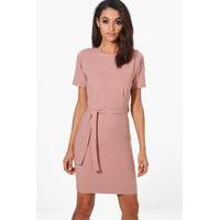 Pleat Front Belted Tailored Dress - rose