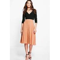 pleated slinky midi skirt tan