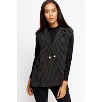 pleated back sleeveless stripe blazer