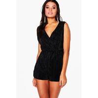 Pleated Shoulder Playsuit - black