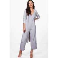 Plunge Jumpsuit & Woven Duster Co-Ord Set - silver