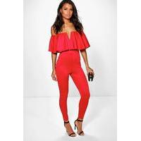 Plunge Frill Jumpsuit - red
