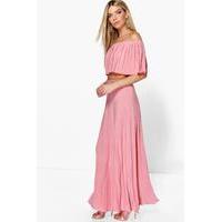 Pleated Off The Shoulder Top & Maxi Co-Ord Set - blush