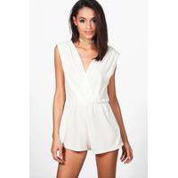 Pleated Shoulder Playsuit - ivory