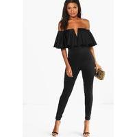 Plunge Frill Skinny Leg Jumpsuit - black