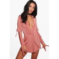 Plunge Wrap Over Playsuit - coral