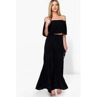 Pleated Off The Shoulder Top & Maxi Co-Ord Set - black