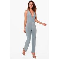 Plunge V Neck Jumpsuit - grey