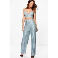 Pleated Bralet Palazzo Trouser Co-Ord - silver