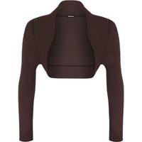 Plain Long Sleeve Shrug - Brown