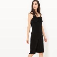 pleated dress with shoestring straps