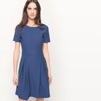 Plain Short-Sleeved Flared Dress