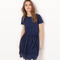 Plain Short-Sleeved Knee Length Dress