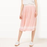 Pleated Knee-Length Plain Fabric Skirt