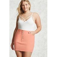 Plus Size Button Mini Skirt