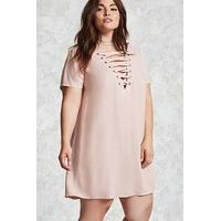 Plus Size Lace-Up Shift Dress