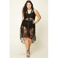 Plus Size Sheer Lace-Up Dress