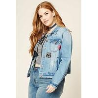 Plus Size Patch Denim Jacket