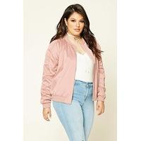 Plus Size Satin Bomber Jacket