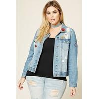 Plus Size Denim Patch Jacket