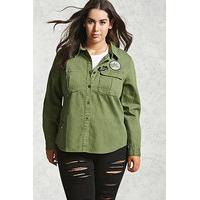 Plus Size Patch Denim Jacket