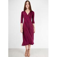 Plum V-Neck Wrap 3/4 Sleeve Midi Dress