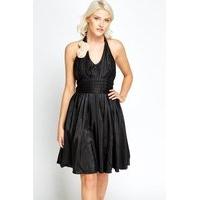 plunge halter neck skater dress