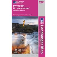 Plymouth & Launceston - OS Landranger Active Map Sheet Number 201