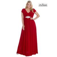 Plus Size Jewelled Waist Maxi Dress - Red