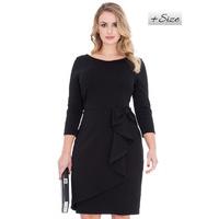 Plus Size Waterfall Peplum Quarter Sleeve Midi Dress - Black