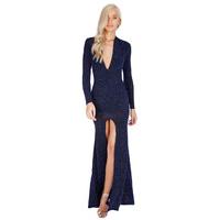 plunge glitter maxi dress navy