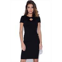 pleated keyhole bodycon dress