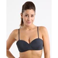 Pleated Sheen Moulded Bandeau Bikini Top - Titanium